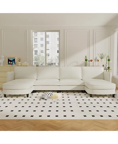 Streamdale 141.5" U-Shaped Sofa Couch with Ottoman & Pockets