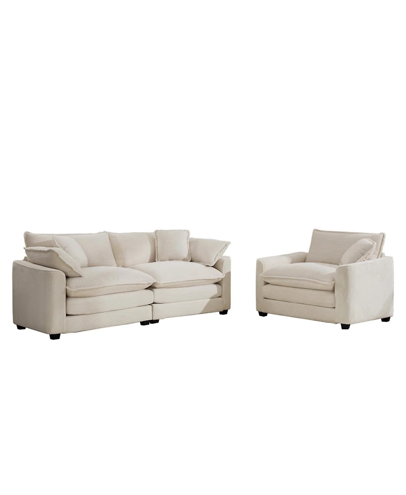 Streamdale Furniture Modern Beige Corduroy Sofa Set (2-Piece)