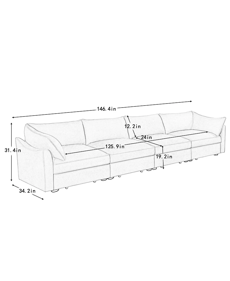 Streamdale Furniture Chenille 4-Seater Sofa w/ Underseat Drawers & Crescent Arms - Wheat