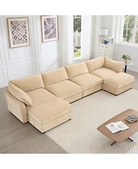 Streamdale Furniture Streamdale U Shape Sectional Sofa with Ottomans & Storage - Chenille Wheat