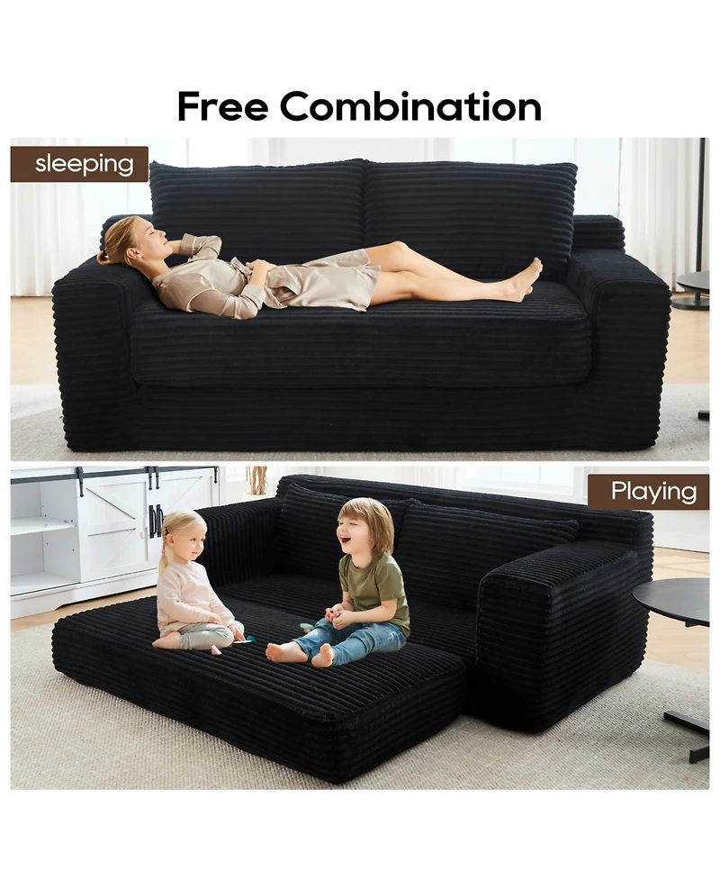 Streamdale Furniture Memory Foam L-Shaped Corduroy Sofa - Convertible, Compact Couch (Black)