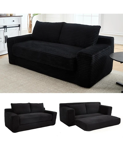 Streamdale Furniture Memory Foam L-Shaped Corduroy Sofa - Convertible, Compact Couch (Black)