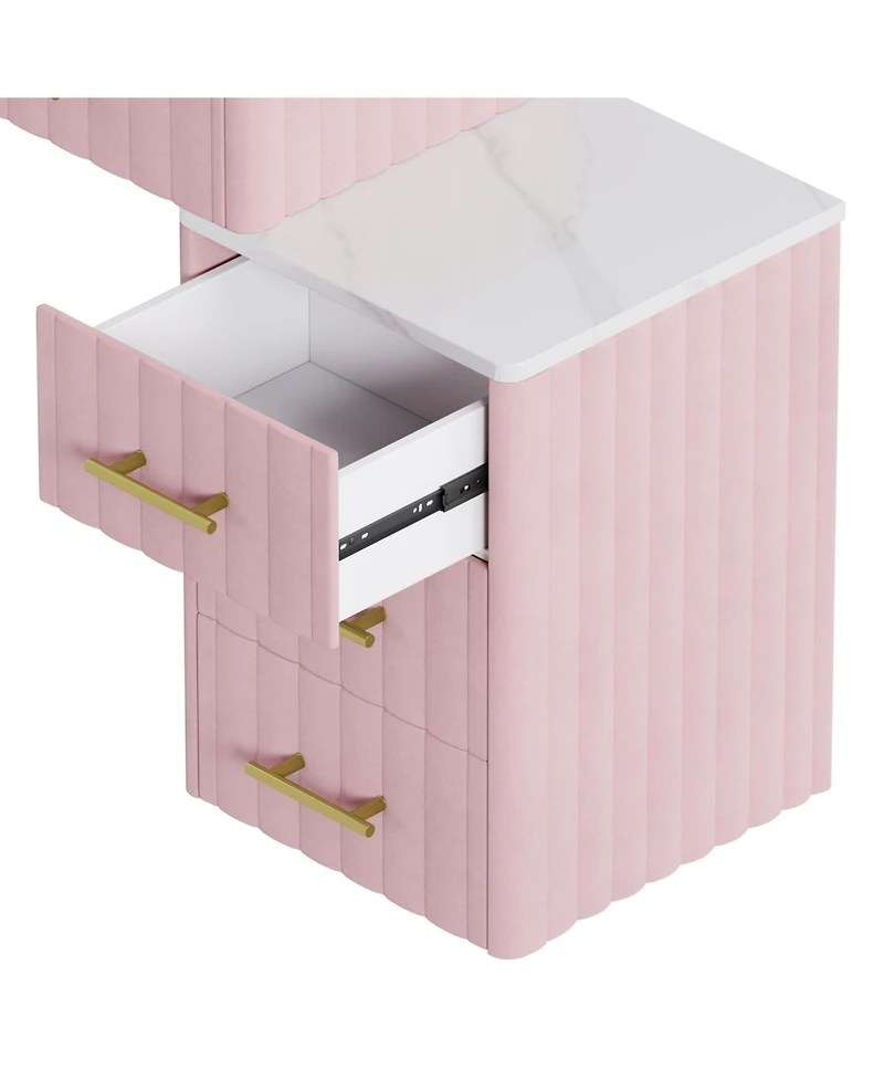Streamdale Furniture Velvet Vanity Desk Set, Marble Top, Adjustable Storage, Pink