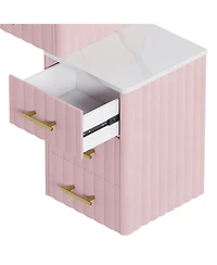 Streamdale Furniture Velvet Vanity Desk Set, Marble Top, Adjustable Storage, Pink