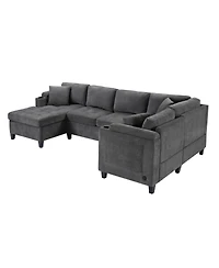 Streamdale Furniture Modern U-Shaped Sectional Sofa with Usb & Storage, Beige