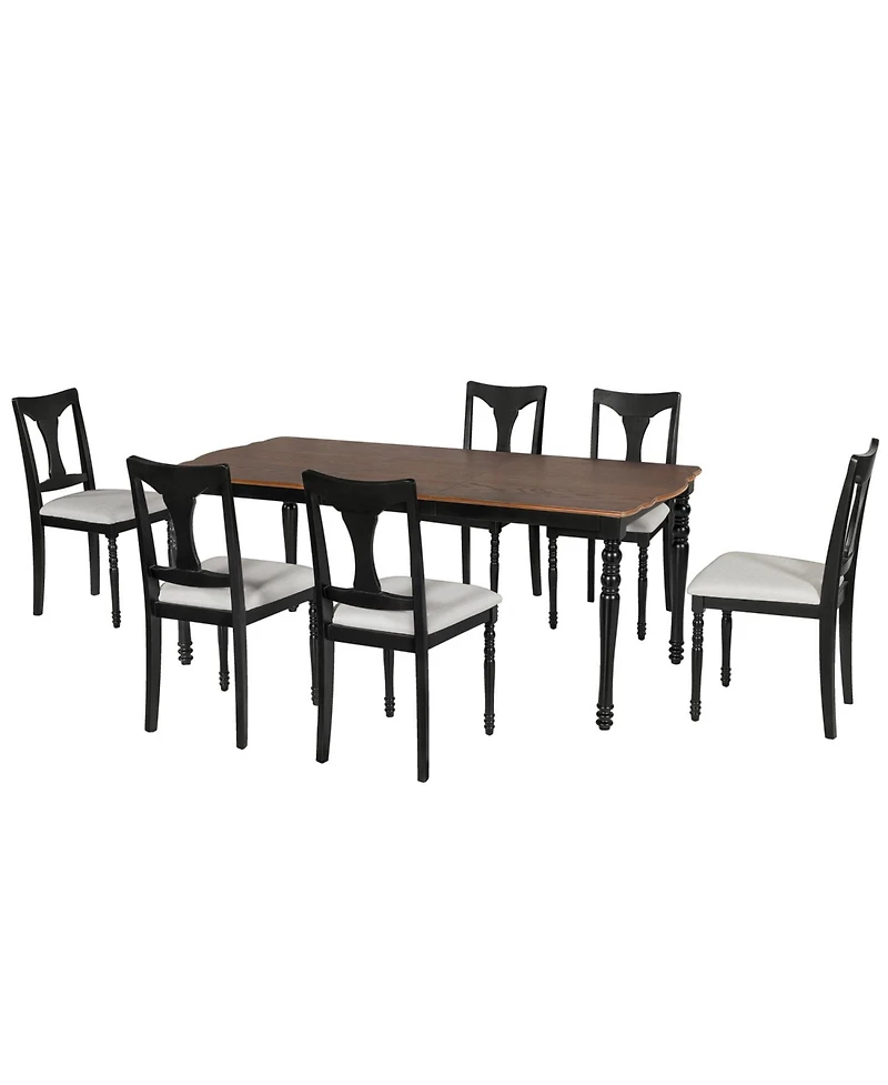 Streamdale Furniture Extendable Wood Dining Table Set with 6 Upholstered Chairs