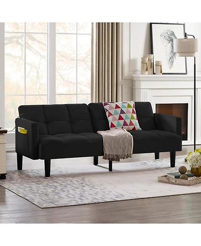 Streamdale Velvet Futon Couch Convertible Folding Sofa Bed Tufted Couch for Apartment