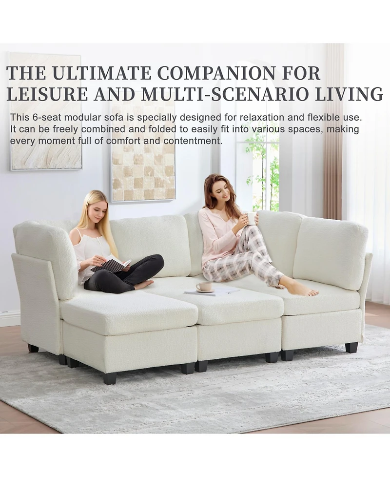 Streamdale Furniture Modular Sectional Sofa- Convertible 6-Seat Couch with Chaise & Ottoman