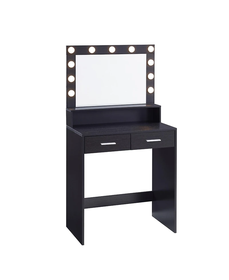 Streamdale Furniture Vanity Desk with Lighted Mirror, Large Drawer & Storage - Black