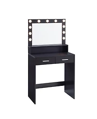 Streamdale Furniture Vanity Desk with Lighted Mirror, Large Drawer & Storage - Black