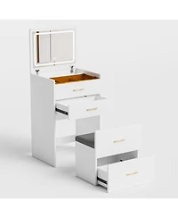 Streamdale Furniture 3-in-1 Vanity Desk with Mirror, Glass Top, Drawers & Stool