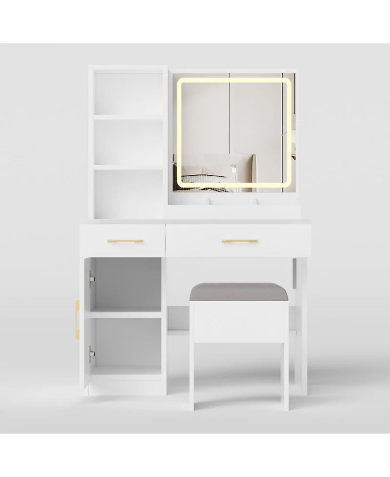 Streamdale Furniture Vanity Desk with Lighted Mirror, Power Outlet & Storage