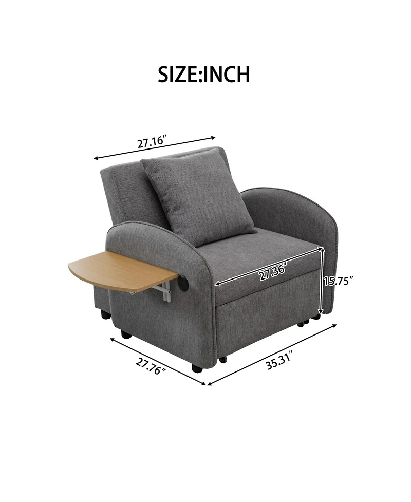 Streamdale Furniture Convertible Chair Bed- 3-in-1 Pull-Out Sofa with Usb & Desk