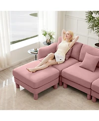 Streamdale Furniture Pink Boucle Loveseat Sofa with Ottoman & Shell Armrests