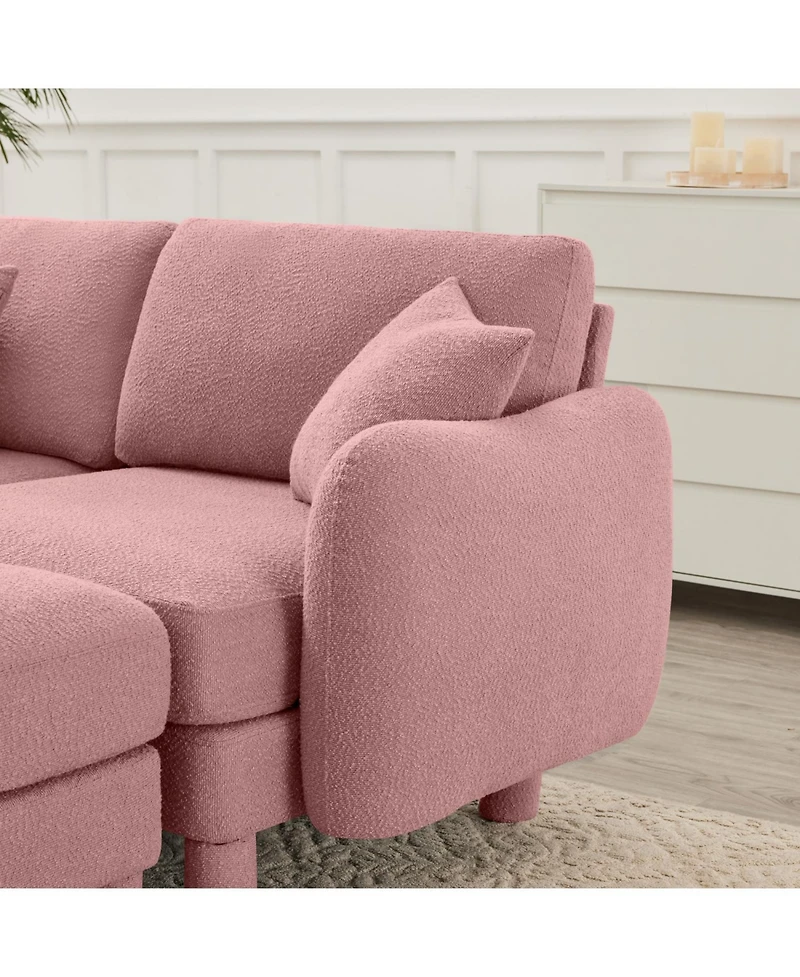 Streamdale Furniture Pink Boucle 4-Seater Sofa with Shell Armrests