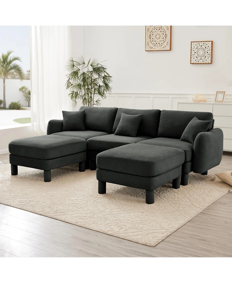 Streamdale Furniture Boucle U-Shape Sectional Sofa with Ottomans & Shell Armrests
