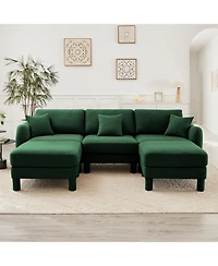 Streamdale Furniture Boucle U-Shape Sectional Sofa with Ottomans, Shell Armrests, Green