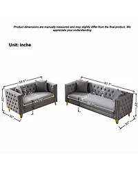 Streamdale Furniture Chesterfield Velvet Sofa, 3+2-Seater, Button Nailhead, Grey