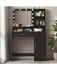 Streamdale Furniture Vanity Desk with Lighted Mirror, Drawer & 3-Tier Storage, Adjustable Brightness
