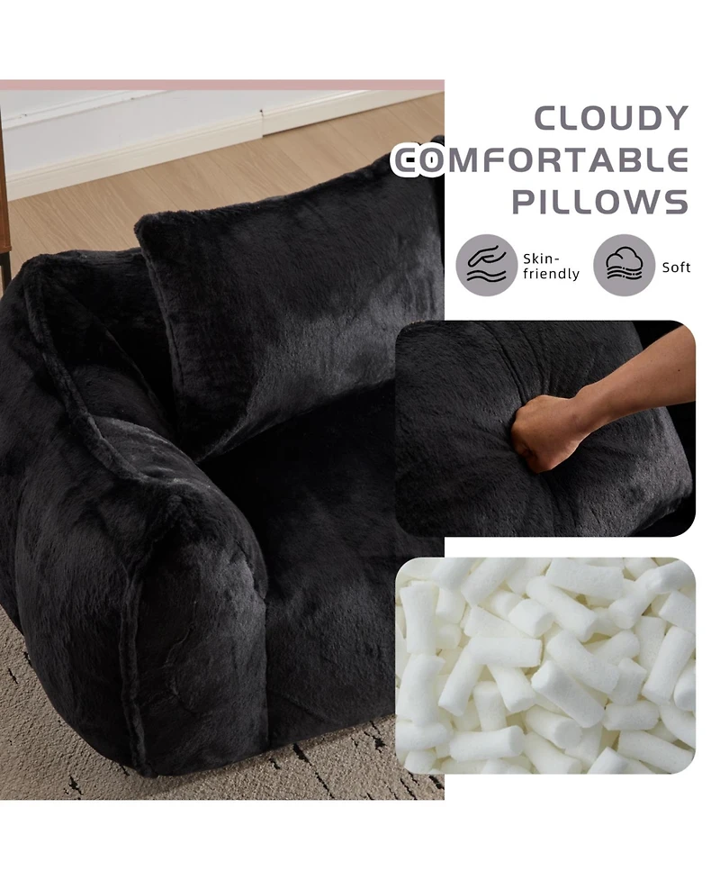 Streamdale Furniture Giant Black Bean Bag Couch - Fluffy Loveseat Sofa
