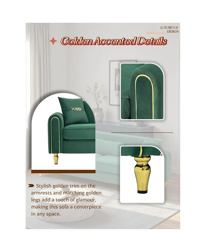 Streamdale Furniture Modern Plush 3-Seater Sofa with Pillows & Metal Legs