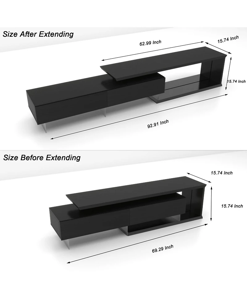 Streamdale Tv Console with Storage Extendable Led Tv Stand Modern Entertainment Center Black