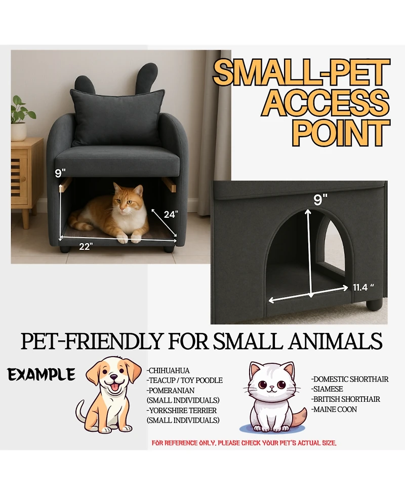 Streamdale furniture Dark Gray Bunny-Ear Pet-Friendly Armchair, Scratch-Resistant, 27.4" x 25.2" x 37.4"