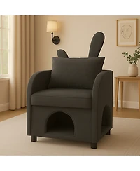 Streamdale furniture Dark Gray Bunny-Ear Pet-Friendly Armchair, Scratch-Resistant, 27.4" x 25.2" x 37.4"