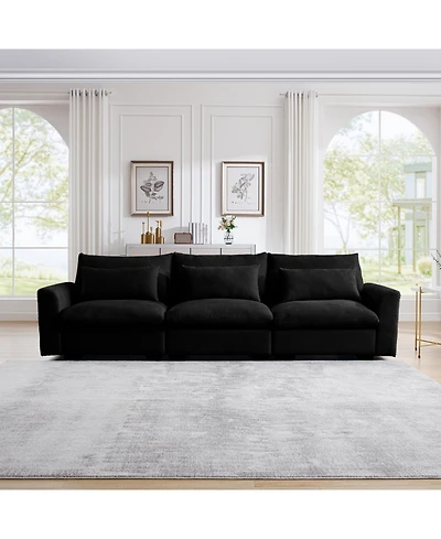 Streamdale Furniture 3 Seater Deep Seat Couch for Living Room, Wide & Deep Comfy Sofa w/ 3 Pillows, Black