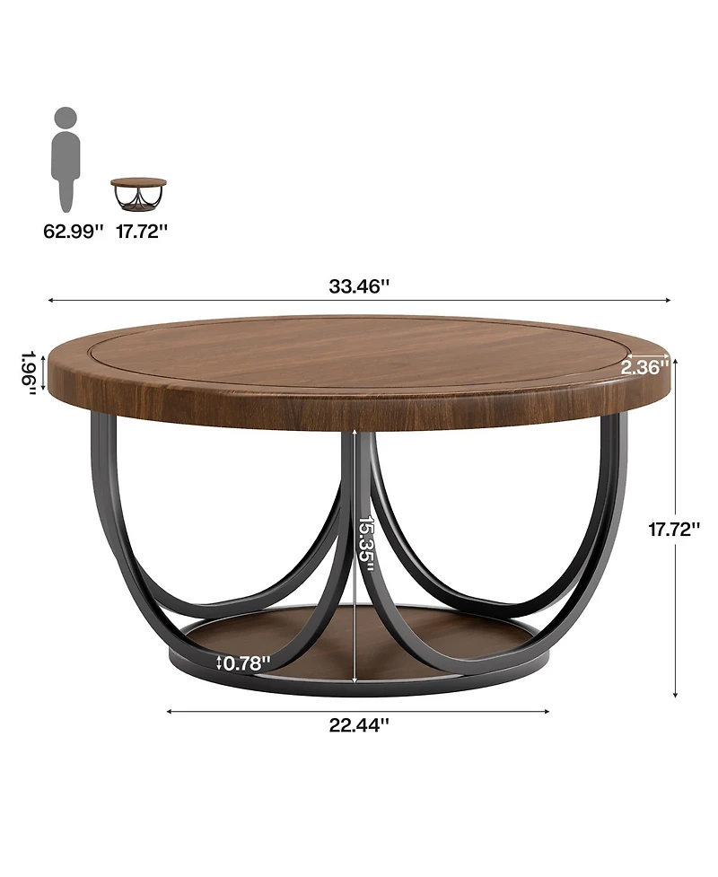 Tribesigns Round Coffee Table with 2 Tiers, 33.5" Wooden Circle Accent Cocktail Table, Industrial Center Tables