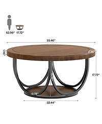 Tribesigns Round Coffee Table with 2 Tiers, 33.5" Wooden Circle Accent Cocktail Table, Industrial Center Tables