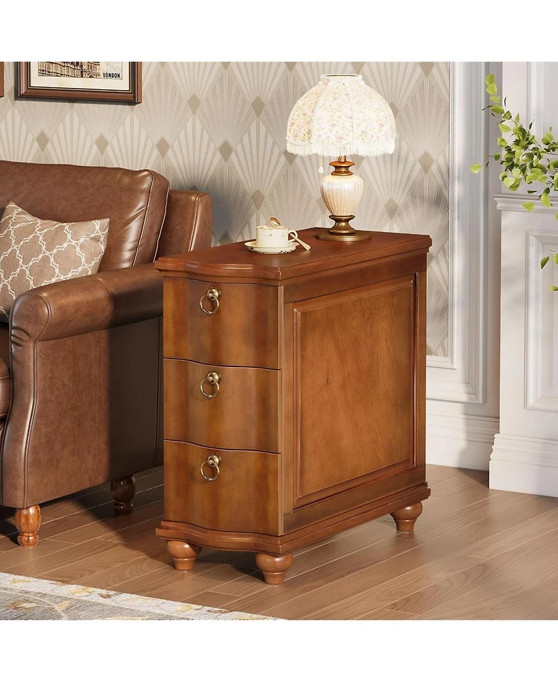 Tribesigns Wood Fully Assembled End Table Set of 2, 3-Drawers Narrow Slim Side Table, No Assembly Required, Nightstand