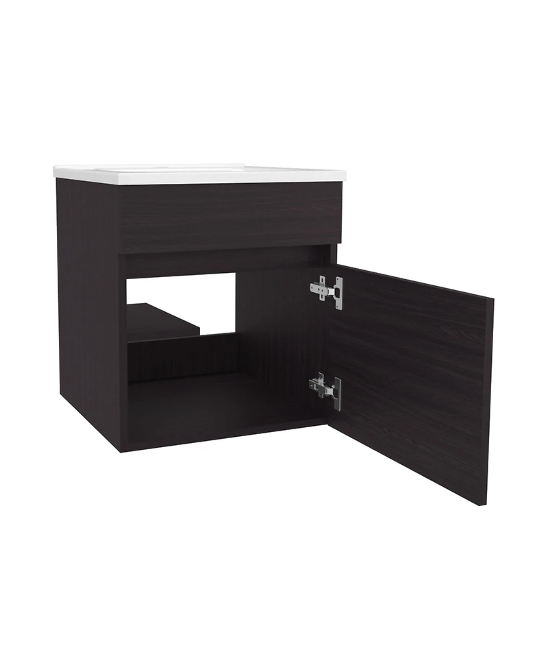 Belle Bathroom Floating Vanity with Sink, 1 Door, Wengue