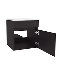 Belle Bathroom Floating Vanity with Sink, 1 Door, Wengue