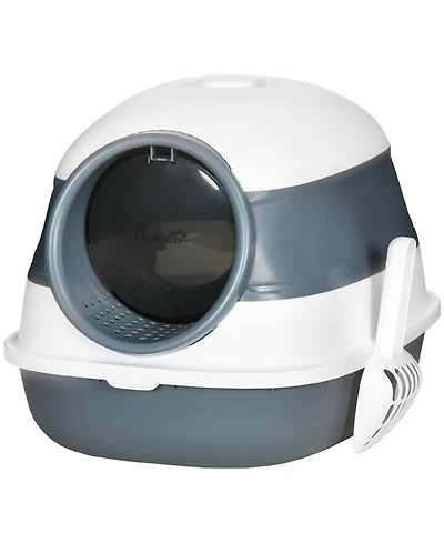 Aostirmotor Foldable Cat Litter Box with Lid & High Sides – Large Two-Way Entry, Easy Clean, White & Gray