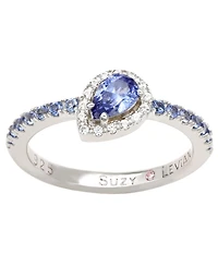 Suzy Levian New York Sterling Silver Sapphire Pear Shape Petite Ring