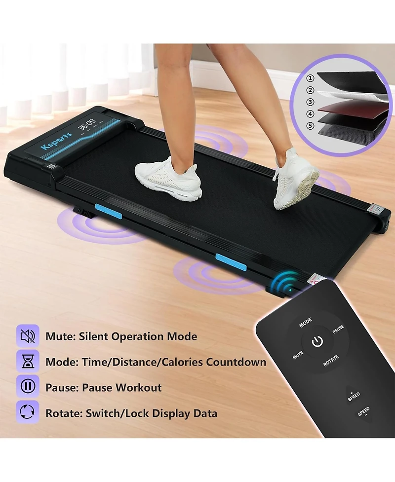 Ksports Under Desk Walking Pad Treadmill with Manual Incline and Wheels, 2.5 Hp