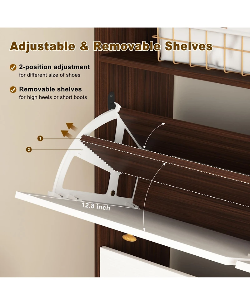 Clihome Shoe Storage Cabinet with 4 Flip Drawers , Rack Organizer wooden handle for Entryway, Hallway
