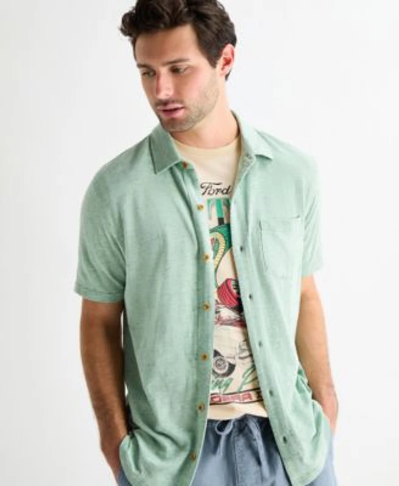 Lucky Brand Mens Short Sleeve Linen Knit Shirt Paired With The Mustang T Shirt Bluestone 7 Inch Linen Pull On Shorts