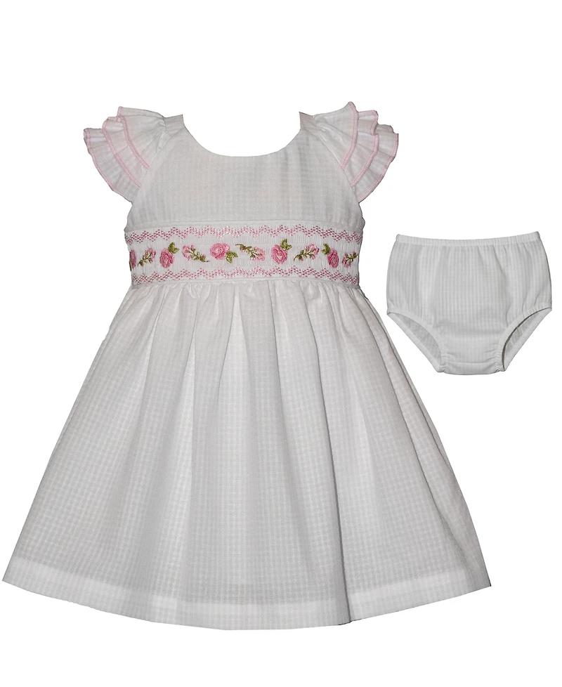 Bonnie Baby Girls' Embroidered Roses Smocking Dress and Bloomers