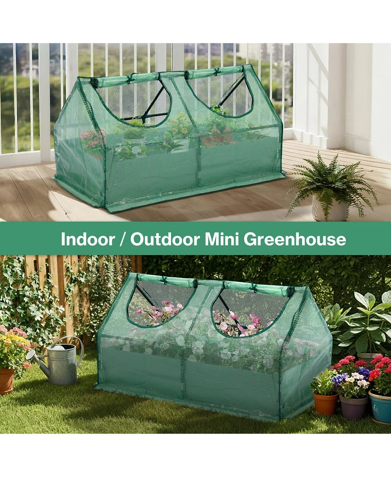 Aoodor 6x3x3 Ft Raised Garden Bed with Mini Greenhouse Cover, Pe Planter Box Kit with Windows for Herbs, Flowers and Vegetables, Green