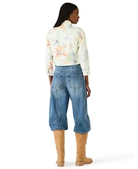 Steve Madden Women's Raleigh Printed Collared Trucker Jacket