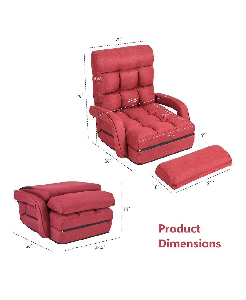 Costway Folding Floor Single Sofa Recliner Chair Lounge Couch
