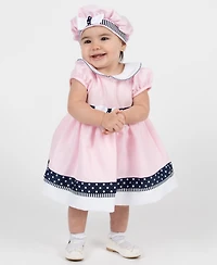 Rare Editions Baby Girls' Polka Dot Nautical Round Neck Dress, Panty and Hat, 3-Piece Set