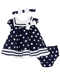 Rare Editions Baby Girls' Nautical Dot Round Neck Dress
