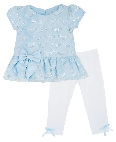Rare Editions Baby Girls' Scalloped Round Neck Top and Knit Leggings, 2-Piece Set