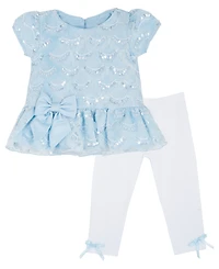 Rare Editions Baby Girls' Scalloped Round Neck Top and Knit Leggings, 2-Piece Set