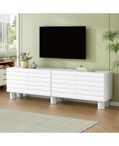 Streamdale Furniture Cream Tv Stand Console - 75" Tv, Adjustable Shelves