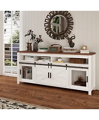 gaomon 31" Tall Media Cabinet with Open Shelf and Sliding Barn Door Modern Farmhouse Tv Stand