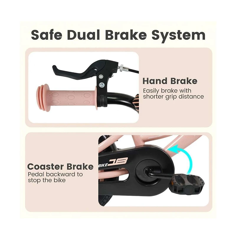 Kids Adjustable Training Bicycle with Dual Brakes and All Terrain Tires